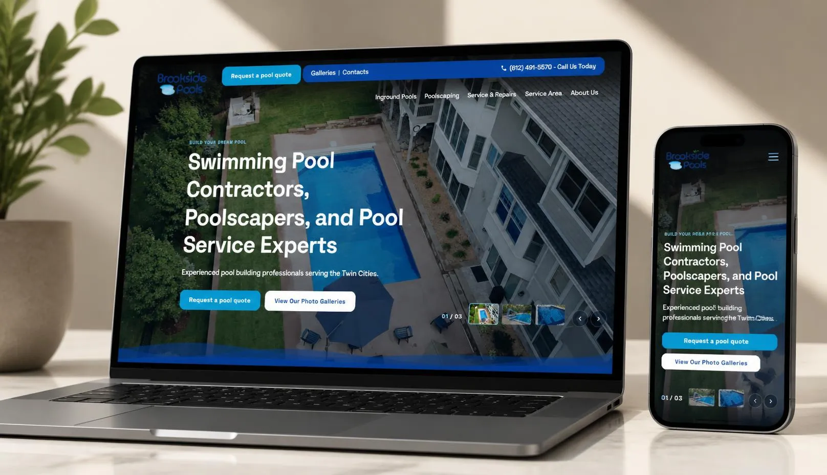A client website shown on a laptop and a phone